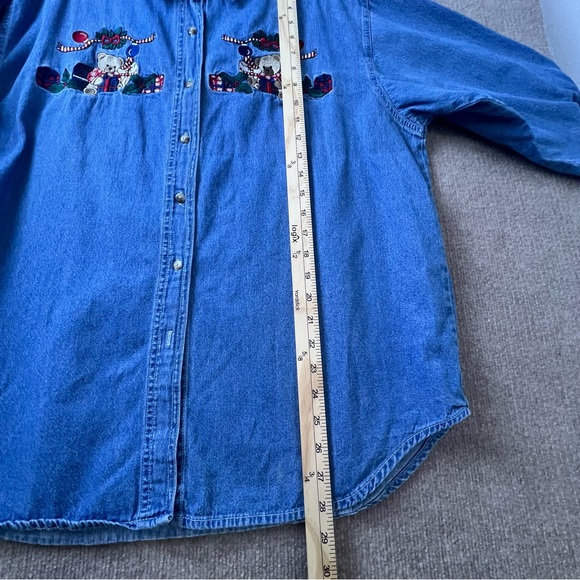Bobbie Brooks Vintage Embroidered Christmas Bears Long Sleeve Button Up Size XL - Picture 9 of 12